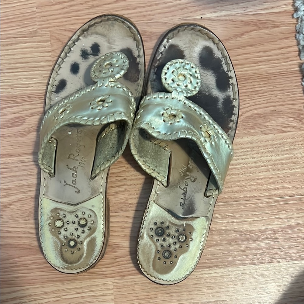 Jack Rogers Gold Sandals with Floral Cutout Design